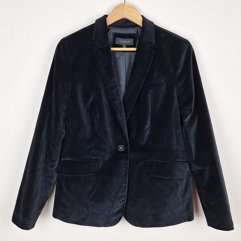 Talbots Black Velvet Blazer Jacket Size 10. Whimsigoth Festive Career Academia